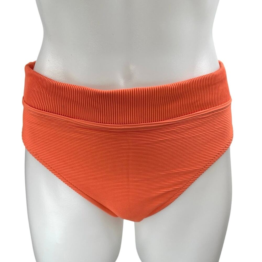 Zulu & Zephyr Women's Orange Rib Knit High Waist Swim Swimsuit Bikini Bottom 6